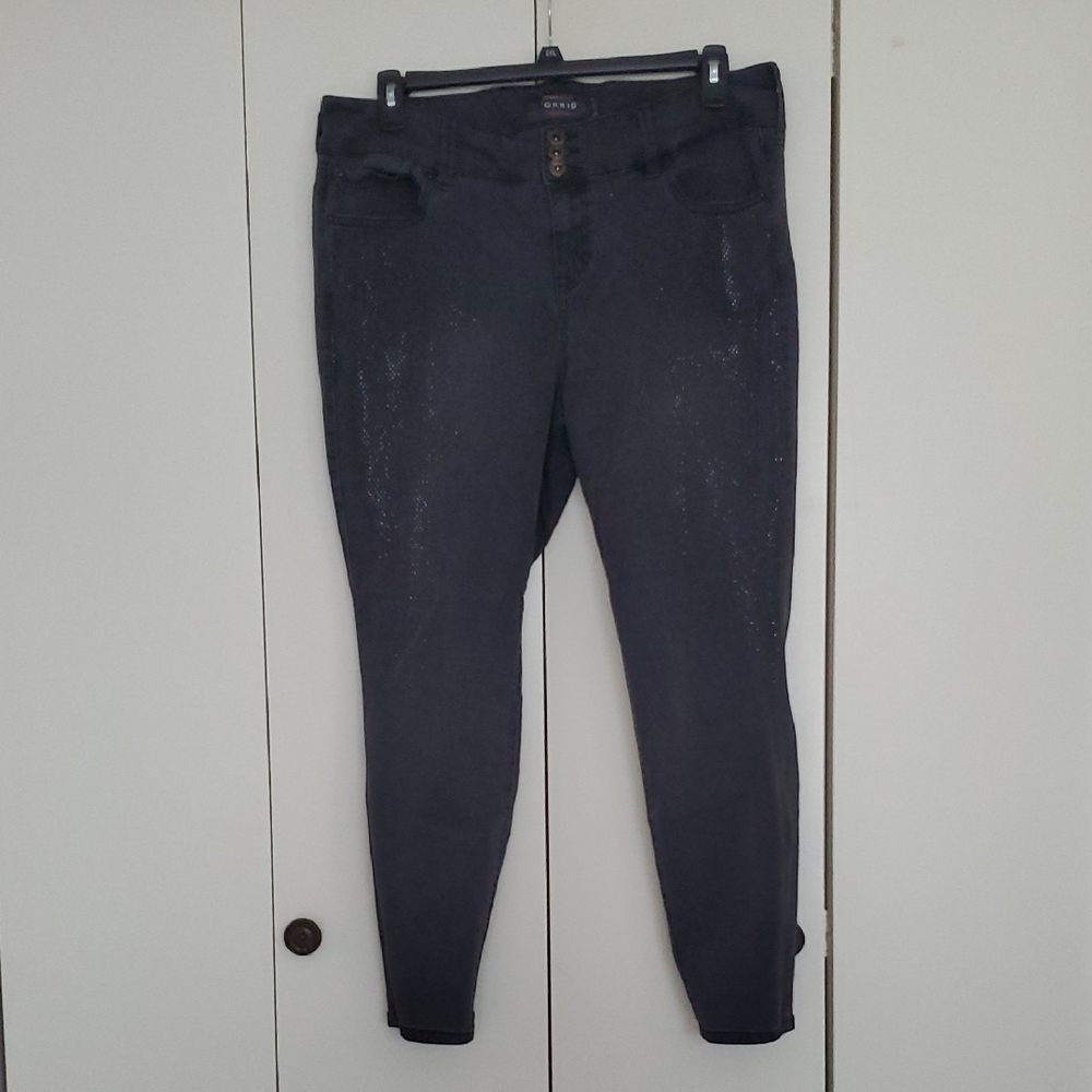 Torrid Premium Gray Black Bedazzle Beaded Denim Jeans
